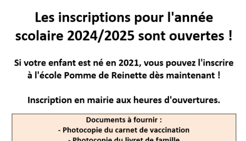 INSCRIPTIONS ECOLE 2024/2025
