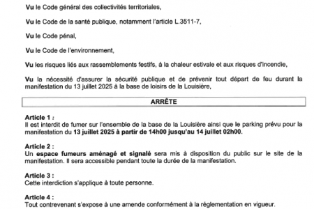 ARRETE INTERDICTION TEMPORAIRE DE FUMER LA LOUISIERE