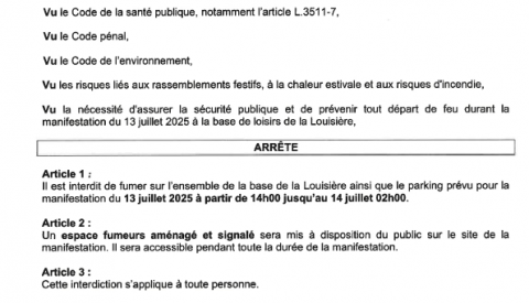 ARRETE INTERDICTION TEMPORAIRE DE FUMER LA LOUISIERE