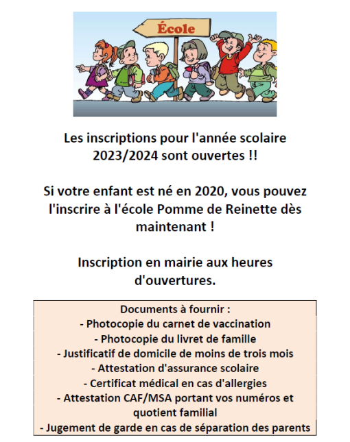 INSCRIPTIONS ECOLE 2023-2024