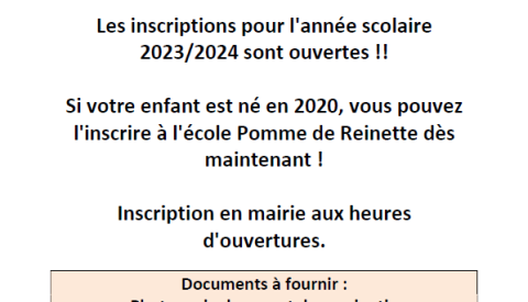 INSCRIPTIONS ECOLE 2023-2024