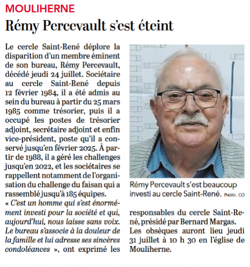 DECES REMY PERCEVAULT