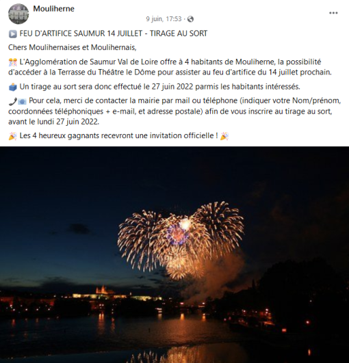 FEU D'ARTIFICE SAUMUR 14 JUILLET - TIRAGE AU SORT